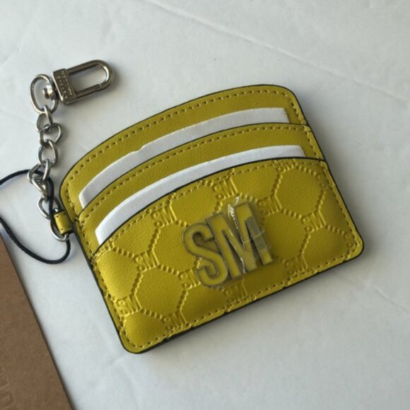 Steve Madden Wallet Card case Logo Yellow w key Clip - Picture 2 of 5